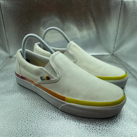 Size M6.5/W8 Vans Classic Slip On Rainbow Foxing True White Casual Shoes 500714 - Picture 1 of 10